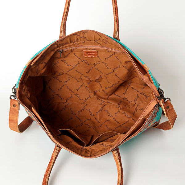 ADBG835 American Darling Western Tote Bag Hand Tooled Floral Carved with Hand Woven Saddle Blanket