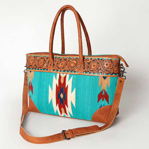 ADBG835 American Darling Western Tote Bag Hand Tooled Floral Carved with Hand Woven Saddle Blanket