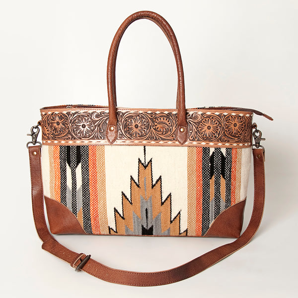 ADBG835 American Darling Western Tote Bag Hand Tooled Floral Carved with Hand Woven Saddle Blanket