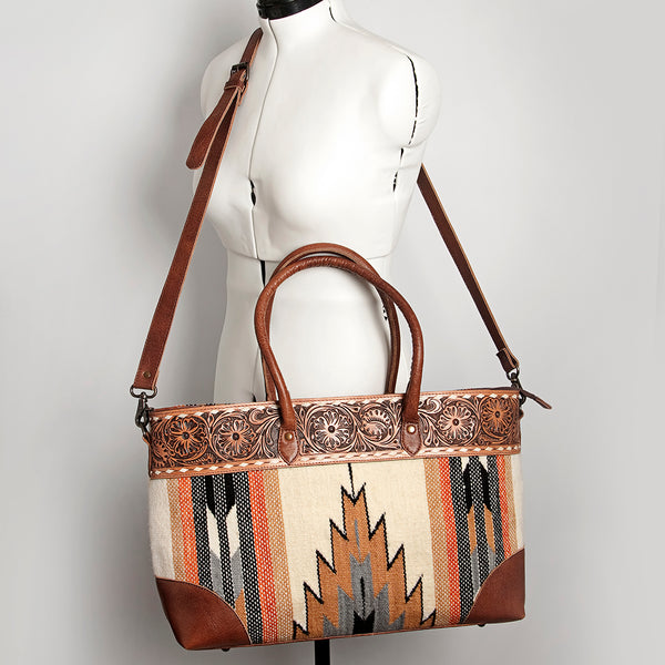 ADBG835 American Darling Western Tote Bag Hand Tooled Floral Carved with Hand Woven Saddle Blanket