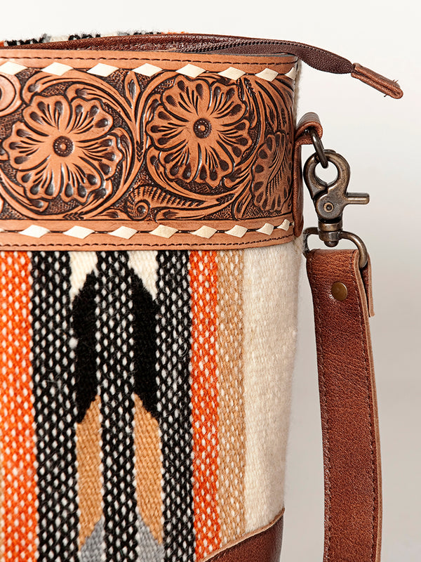 ADBG835 American Darling Western Tote Bag Hand Tooled Floral Carved with Hand Woven Saddle Blanket