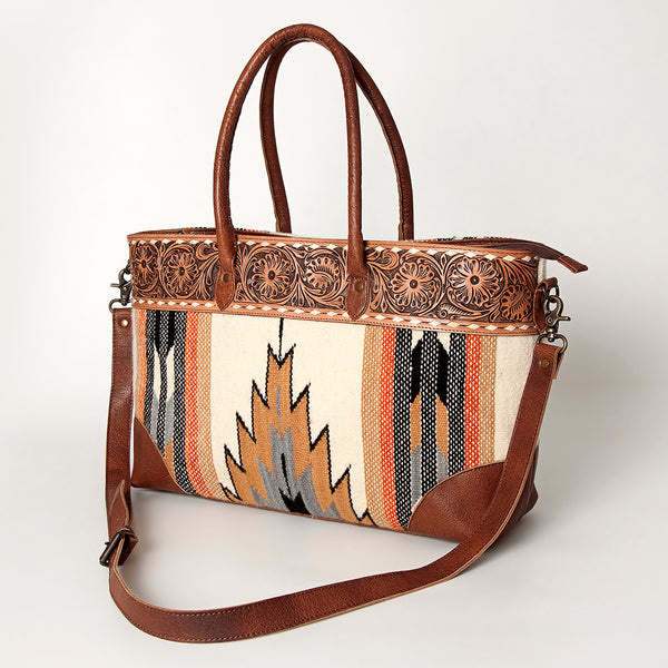 ADBG835 American Darling Western Tote Bag Hand Tooled Floral Carved with Hand Woven Saddle Blanket