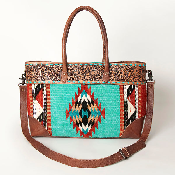 ADBG835 American Darling Western Tote Bag Hand Tooled Floral Carved with Hand Woven Saddle Blanket