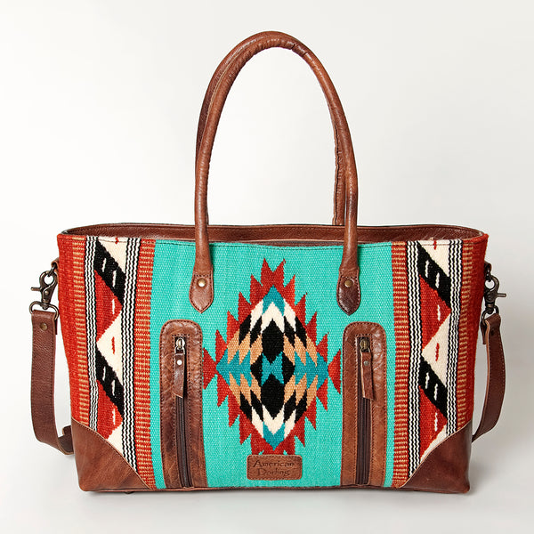 ADBG835 American Darling Western Tote Bag Hand Tooled Floral Carved with Hand Woven Saddle Blanket