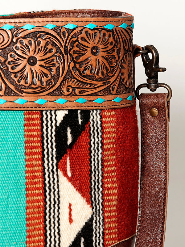 ADBG835 American Darling Western Tote Bag Hand Tooled Floral Carved with Hand Woven Saddle Blanket