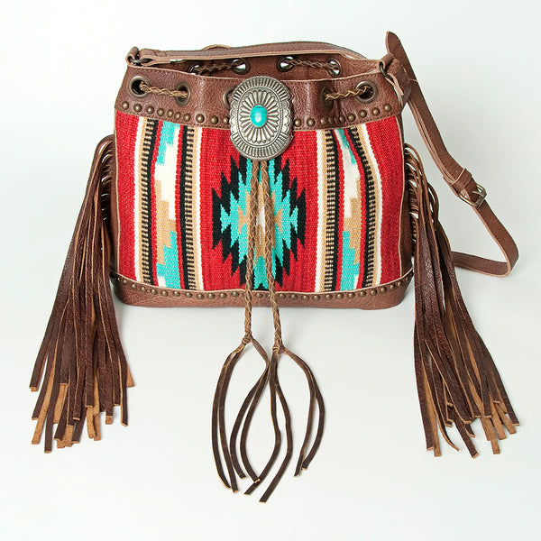 ADBG836 American Darling Western Bucket Bag with Hand Woven Saddle Blanket and Turquoise Concho