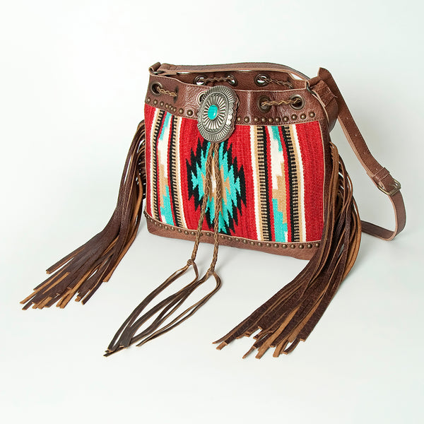 ADBG836 American Darling Western Bucket Bag with Hand Woven Saddle Blanket and Turquoise Concho