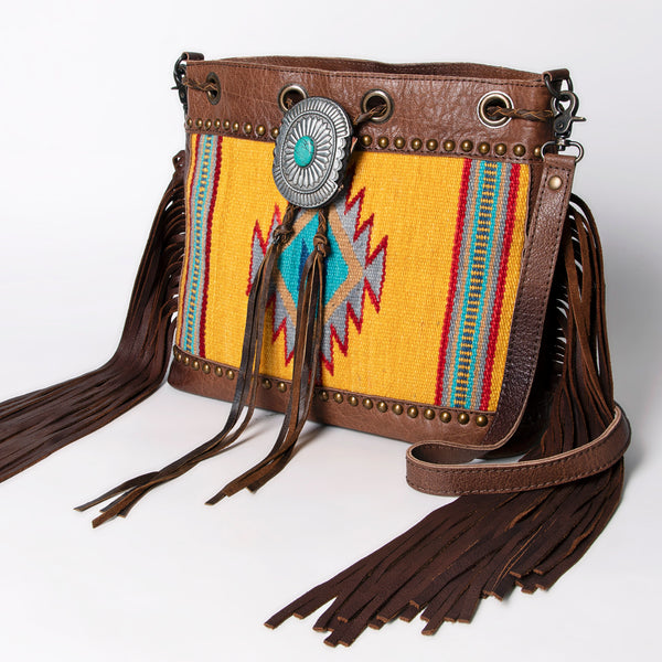 ADBG836 American Darling Western Bucket Bag with Hand Woven Saddle Blanket and Turquoise Concho
