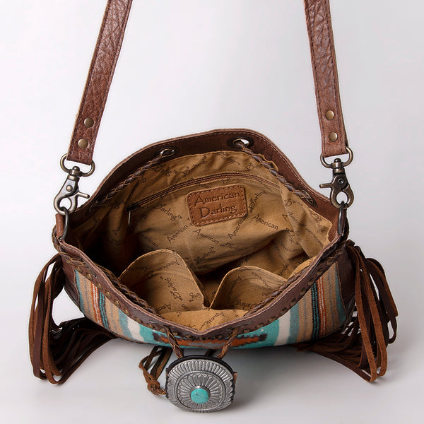 ADBG836 American Darling Western Bucket Bag with Hand Woven Saddle Blanket and Turquoise Concho