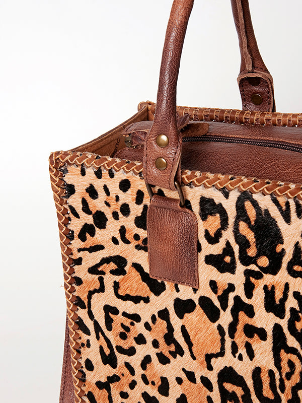 ADBG229 American Darling Western Tote Bag - Handcrafted Hair-On Cowhide & Braided Leather