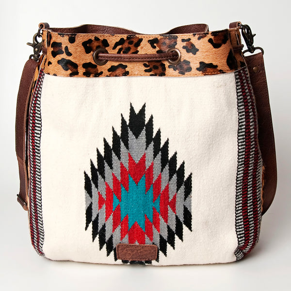 ADBG574 American Darling Southwestern Wool Bucket Bag Drawstring Tote with Leather Strap