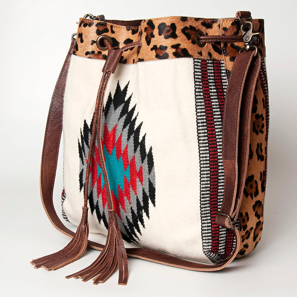 ADBG574 American Darling Southwestern Wool Bucket Bag Drawstring Tote with Leather Strap