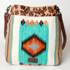ADBG574 American Darling Aztec Woven Saddle Blanket & Leopard Cowhide Boho Bucket Bag