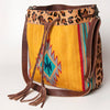 ADBG574 American Darling Aztec Woven Saddle Blanket & Leopard Cowhide Boho Bucket Bag