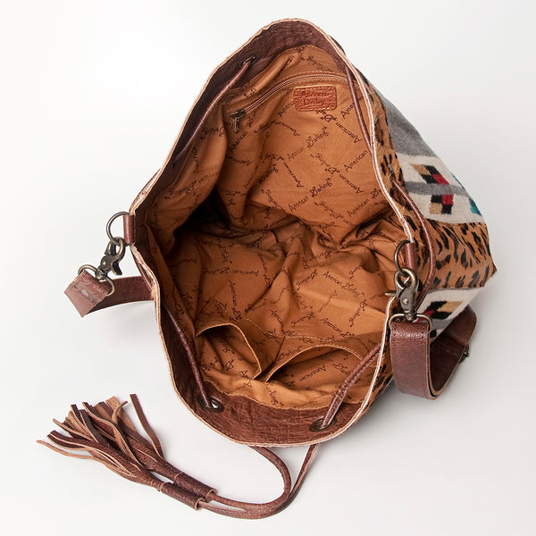 ADBG574 American Darling Aztec Woven Saddle Blanket & Leopard Cowhide Boho Bucket Bag