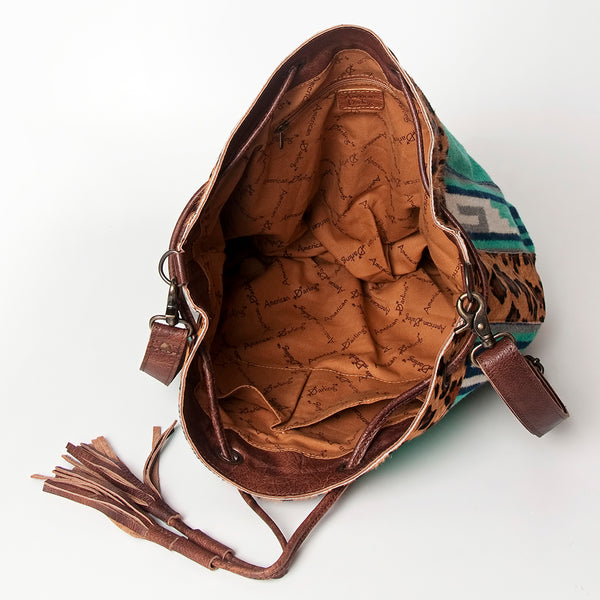 ADBG574 American Darling Aztec Woven Saddle Blanket & Leopard Cowhide Boho Bucket Bag