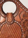 LC-ADBGZ597 Hand-Tooled Leather Tote with Floral & Basketweave Design - Western Round Handle Bag