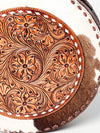 ADBGZ598 Round Tooled Leather Canteen with Cowhide & Floral Design - Western Circle Bag