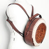 ADBGZ598 Round Tooled Leather Canteen with Cowhide & Floral Design - Western Circle Bag