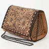 ADBGZ601 Hand Tooled Leather Crossbody Bag with Floral Design & Chain Strap - Western Evening Purse