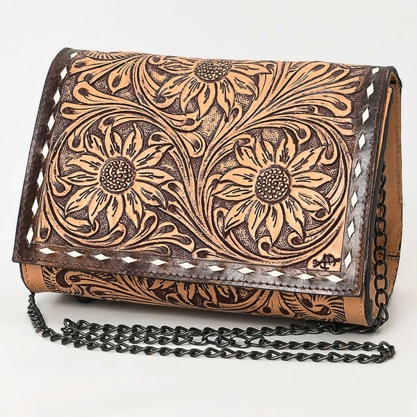 ADBGZ601 Hand Tooled Leather Crossbody Bag with Floral Design & Chain Strap - Western Evening Purse