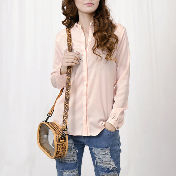 ADBGZ602 Clear Bag Tooled Leather Crossbody Bag - Stadium Approved Western Purse
