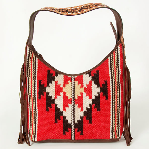 ADBGA212 American Darling Hand-Woven Saddle Blanket Hobo Bag Hand Tooled Leather Fringe
