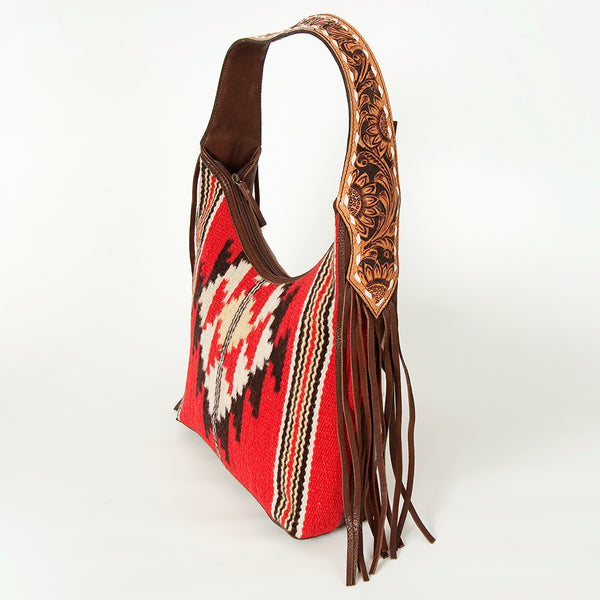 ADBGA212 American Darling Hand-Woven Saddle Blanket Hobo Bag Hand Tooled Leather Fringe