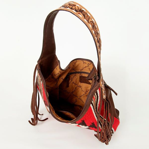ADBGA212 American Darling Hand-Woven Saddle Blanket Hobo Bag Hand Tooled Leather Fringe