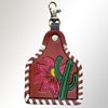 LC-ADKRX103 Hand-Tooled Cactus & Flower Leather Keyring Western Whipstitch Border Design