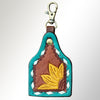 ADKRX107 Handcrafted Leather Keyring with Sunflower Tooling & Turquoise Border Western Style