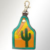 LC-ADKRX126 Hand-Tooled Leather Keyring Sunset Cactus Desert Scene with Turquoise Border