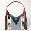 ADBG803 American Darling Hand Tooled Leather Hobo Bag with Hand Woven Saddle Blanket and Fringes