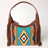 ADBG803 American Darling Hand Tooled Leather Hobo Bag with Hand Woven Saddle Blanket and Fringes