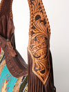 ADBG803 American Darling Hand Tooled Leather Hobo Bag with Hand Woven Saddle Blanket and Fringes