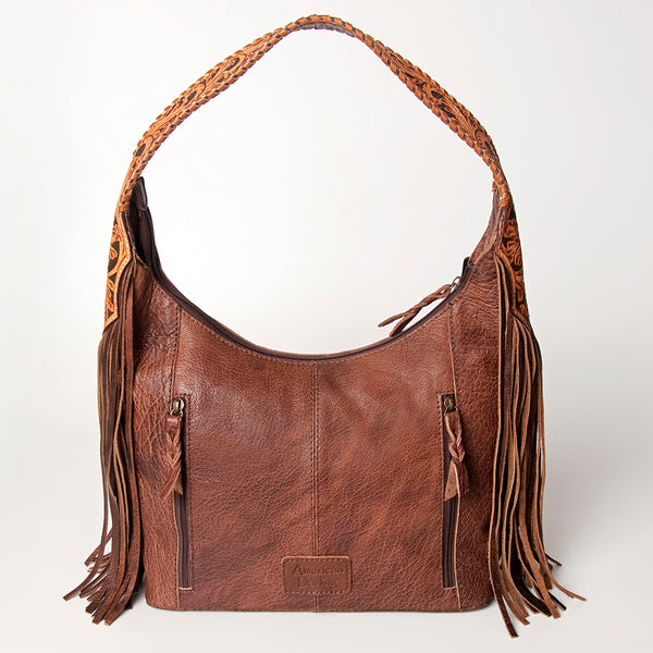 ADBG803 American Darling Hand Tooled Leather Hobo Bag with Hand Woven Saddle Blanket and Fringes