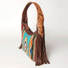 ADBG803 American Darling Hand Tooled Leather Hobo Bag with Hand Woven Saddle Blanket and Fringes