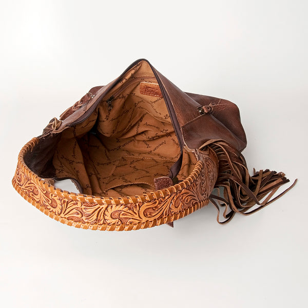 ADBG803 American Darling Hand Tooled Leather Hobo Bag with Hand Woven Saddle Blanket and Fringes