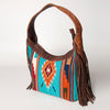 ADBG803 American Darling Hand Tooled Leather Hobo Bag with Hand Woven Saddle Blanket and Fringes