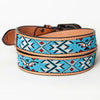 LC-ADBLF144 Southwestern Beaded Leather Belt - Turquoise Thunderbird & Floral Tooled Design