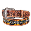 BEE102-Natural Floral Western Leather Belt