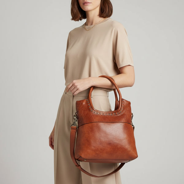 SWC178 Bronzaro - Leather Studded Tote Bag