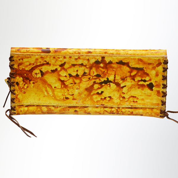 ADBGM136 Cowgirl Hand-Painted Leather Clutch - Western Art with Fringe and Stud Detail