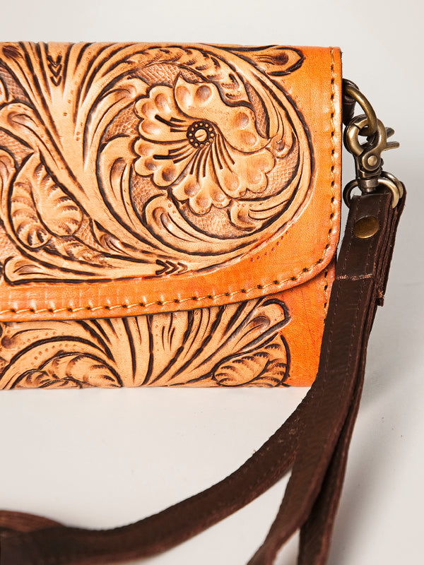 ADBGA247 American Darling Hand Tooled Genuine Leather Small Cross body Bag with Leather Strap