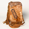 ADBGA249 Floral Tooled Leather Cowhide Fringe Crossbody Western Chaps Bag