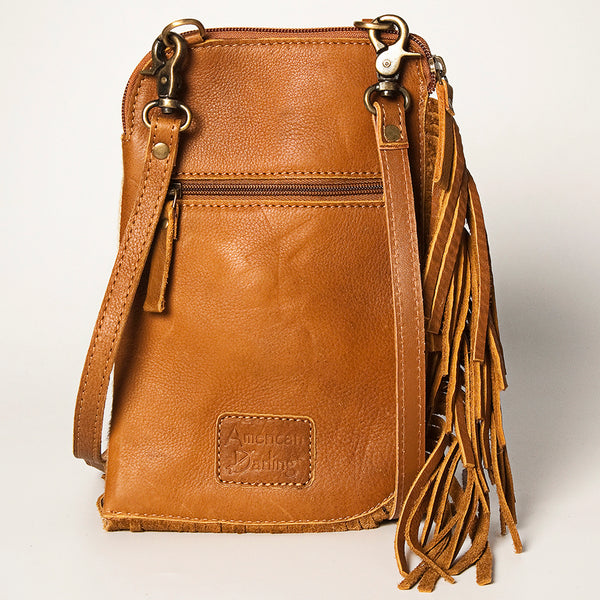 ADBGA249 Floral Tooled Leather Cowhide Fringe Crossbody Western Chaps Bag