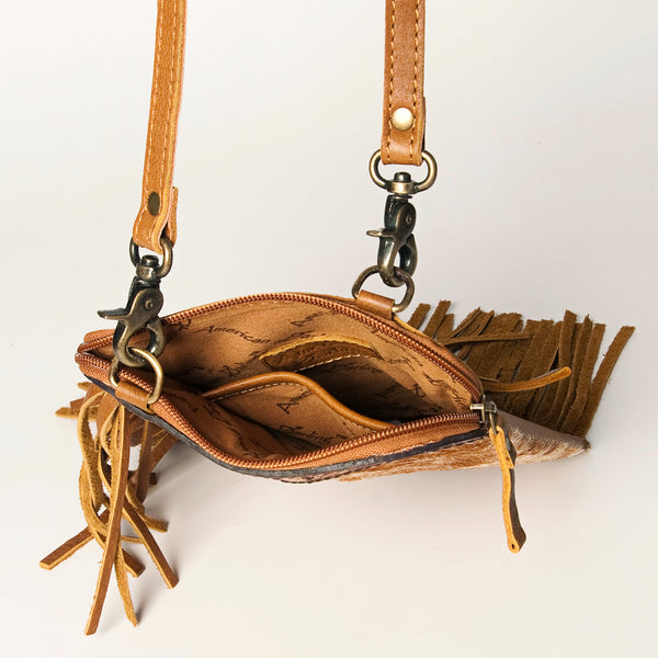 ADBGA249 Floral Tooled Leather Cowhide Fringe Crossbody Western Chaps Bag