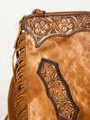 ADBGA249 Floral Tooled Leather Cowhide Fringe Crossbody Western Chaps Bag
