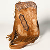 ADBGA249 Floral Tooled Leather Cowhide Fringe Crossbody Western Chaps Bag