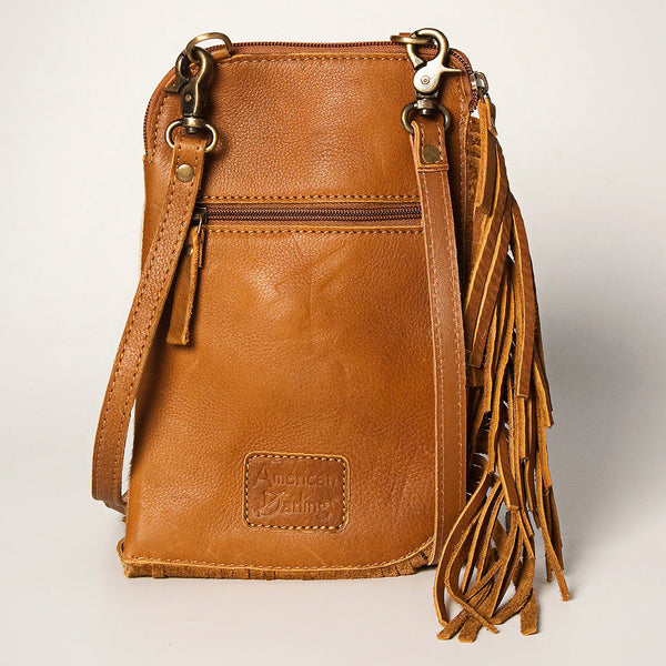 ADBGA249 Floral Tooled Leather Cowhide Fringe Crossbody Western Chaps Bag